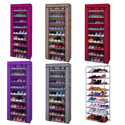 10-Tier Shoe Rack w/ Dustproof Cover - Closet Shoe Storage Organizer