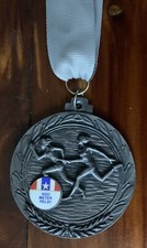 1600 Meter Relay Medal With Gray Lanyard Silver Tone Track  Field 2.5 Inches