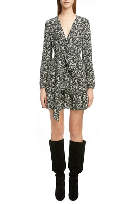 SAINT LAURENT YSL Black White Bandana Print Silk Ruffle Cocktail Dress 6 US = 38