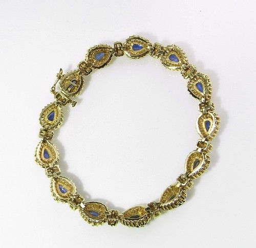 Natural Blue Sapphire Diamond 14K Yellow Gold Tennis Bracelet Wedding Bridal - Picture 7 of 8