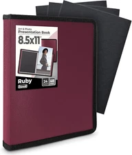 Dunwell Art Portfolio 8.5X11 Folder (Ruby), Black Mounting Paper, Portfolio Bind