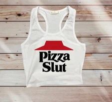 Pizza Slut Meme Tank Top White Funny Graphic Print Crop Top Y2K | Summer Top S-L
