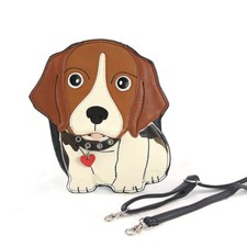 NEW BROWN+WHITE+BLACK PATENT LEATHERETTE BEAGLE PUPPY DOG BAG,CROSS BODY,PURSE