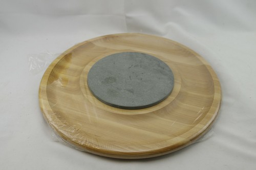 Crate & Barrel Round Cake Decorating 14" Wood Lazy Susan Slate Trivet 216 758 - Picture 3 of 3