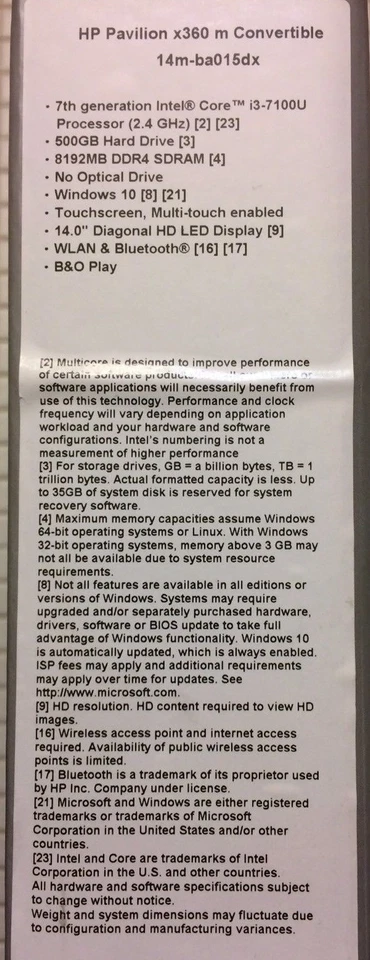HP PAVILION X360 14M-BA015DX 14" Touch-Screen-Intel Core i3 - 8GB Memory - 500GB - Image 2 of 2