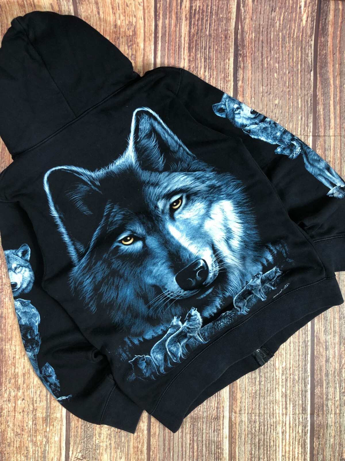 🔥 Y2K VINTAGE SPIRAL BLOOD SKULL FULL PRINTED BLACK HOODIE MENS SIZE S #184