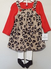 New Carters 3 Pc Baby Girl Jumper Cute Dress Set 9 Months Cotton Fleece Red NWT