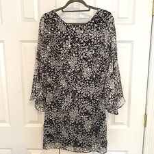 Eliza J Floral Print Chiffon Dress with Bell Sleeves Size 4 Black White