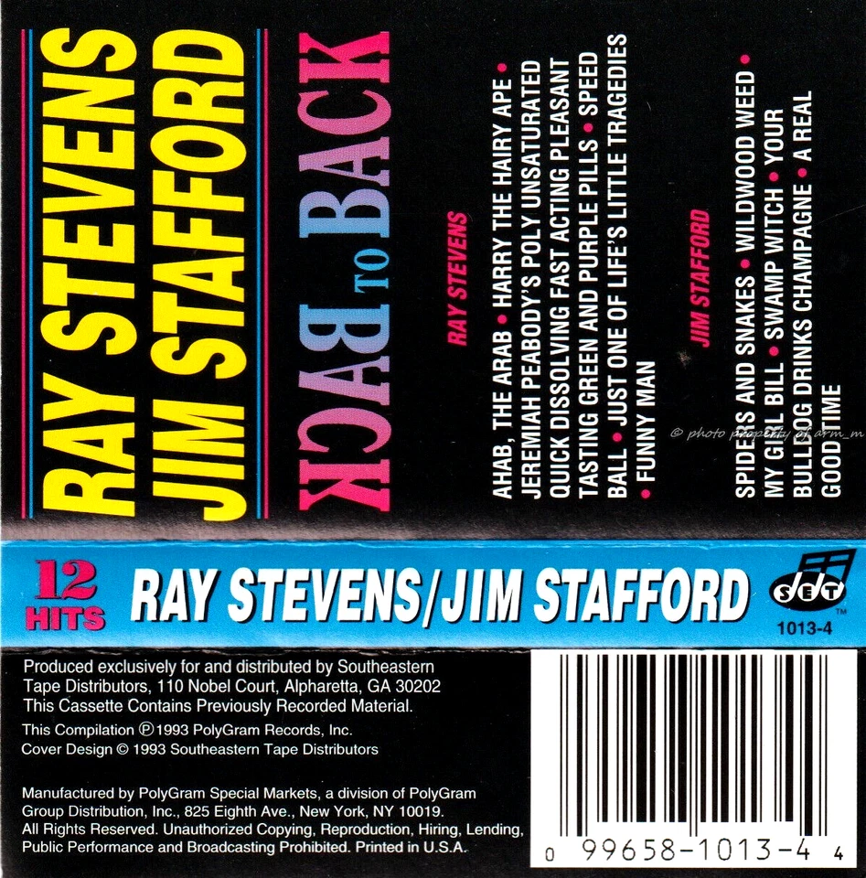 Ray Stevens, Jim Stafford, Back to Back (1993 Cassette) Very Good Condition - Image 3 of 3