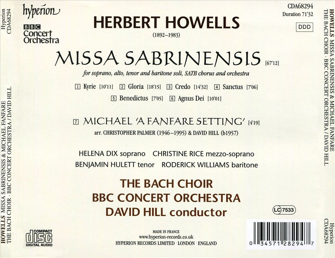 BACH CHOIR / BBC CONCERT ORCHESTRA / DAVID HILL HOWELLS: MISSA SABRINENSIS NEW C