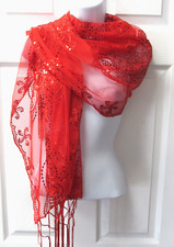 Red Sequin Shawl Scarf Wrap Sparkle Wedding Bridal Prom Dressy Formal Prom