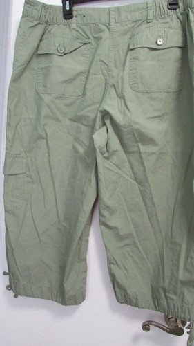 Women's XL Green Classic Fit Cargo Capri drawstring leg By Basic Editions - Picture 5 of 8