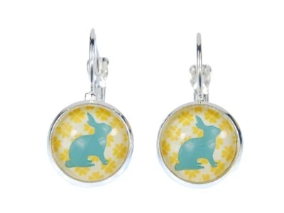 Hase Blumen Ostern Cabochon Rockabilly Miniblings Ohrringe Tier Natur Kaninchen - Bild 1 von 4