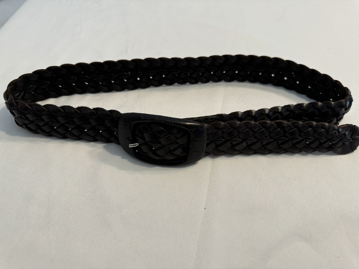 VTG Tri-color Braided Woven 100% Leather Belt SZ 44 XL 90s thin belt versatile Multi-Color Tubular Braided Belt – Will Leather Goods main image 2