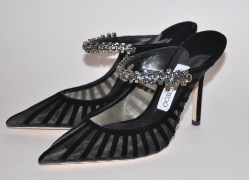 JIMMY CHOO Bing 100 Embellished Black Velvet Mule Heels Size 36 MSRP $1195 NEW - Picture 4 of 14