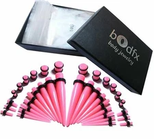 bOdfx 36 Pieces UV Pink Ear Gauges, Ear Taper Stretching Kit & Plug Set. 14g-00g