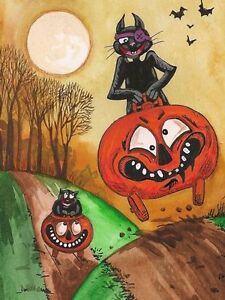 1.5x2 DOLLHOUSE MINIATURE PRINT OF PAINTING RYTA 1:12 SCALE HALLOWEEN BLACK CAT