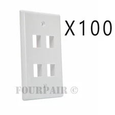 100 Pack Lot Keystone 4 Hole Port Jack Wall Face Plate Network CAT5e CAT6 White