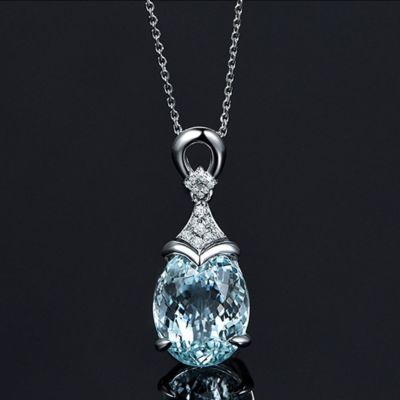 925 Silber Aquamarin Edelstein Anhänger Halskette Valentinstag Geschenk