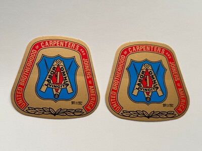 UNITED BROTHERHOOD of CARPENTERS FULL COLOR GOLD VINYL HARDHAT DECALS Union Made