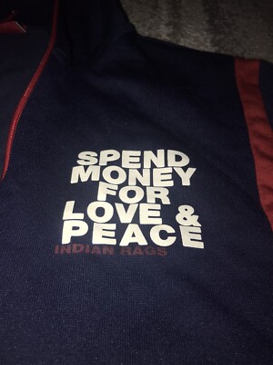 Vintage Indian Rags Spend Money For Love And Peace Sweater Zip Up Italian Denim