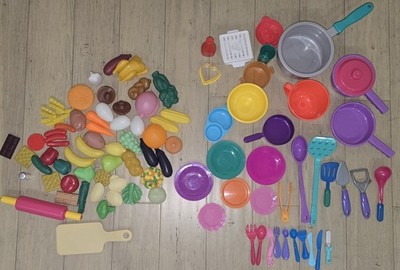 100pc Kids Pretend Toy Food Dishes Utensils Pots Pans for Play Kitchen