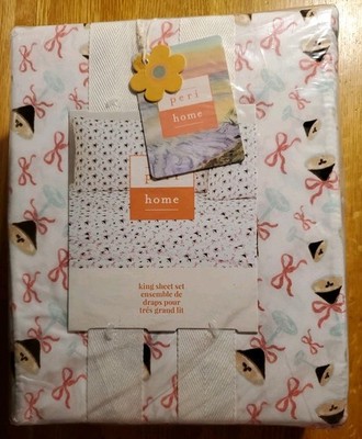 Peri Home Valentine's Espresso Martini 4pc KING Sheet Set Pink Ribbons   Bows