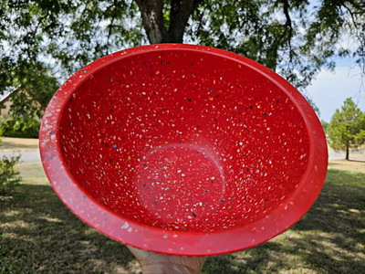  Vtg Red Chili Confetti Speckled Melamine Large Serving Bowl & Matching Platter