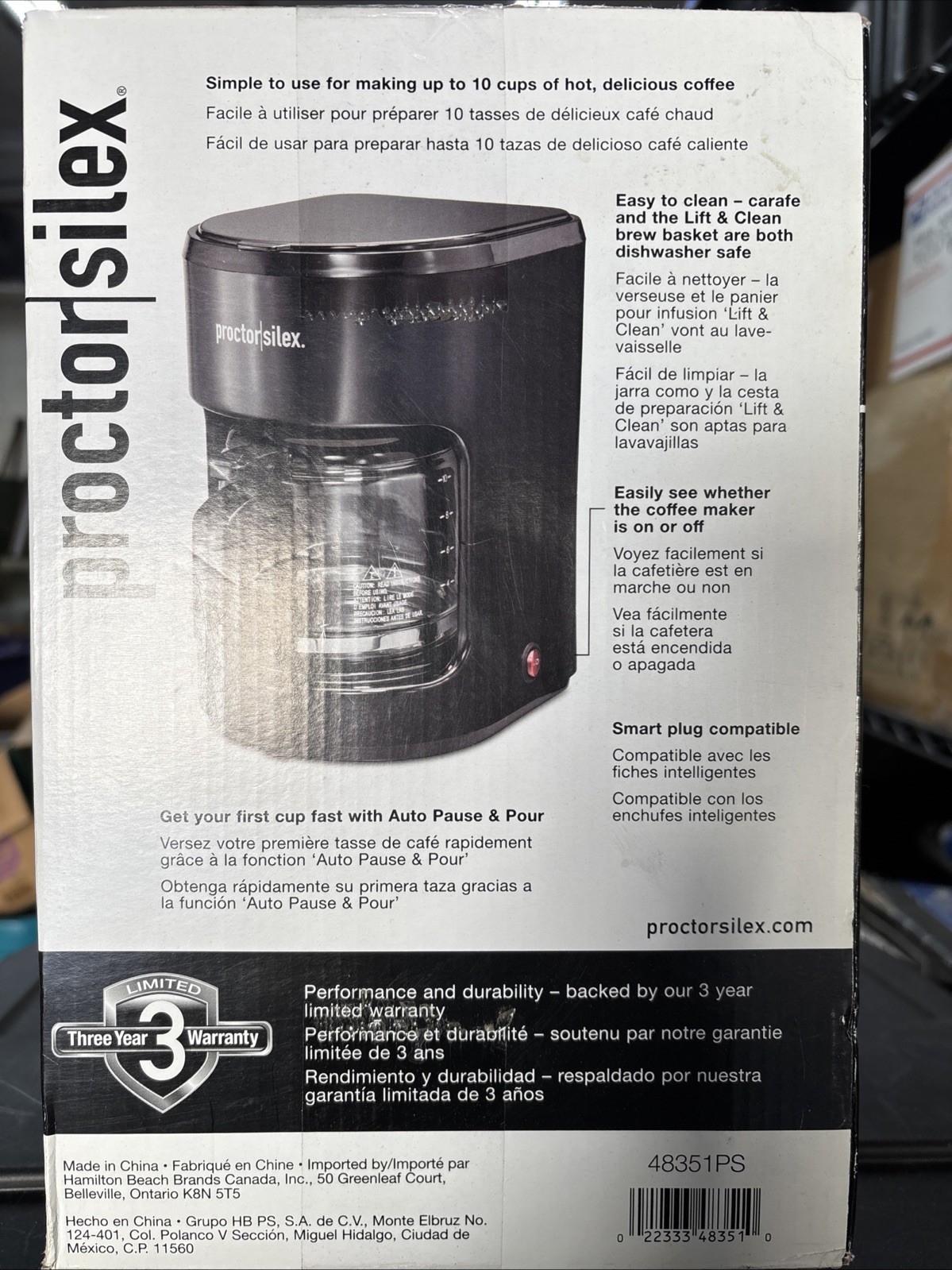 Proctor Silex 10 Cup Coffee Maker NIB - 48351PS Black