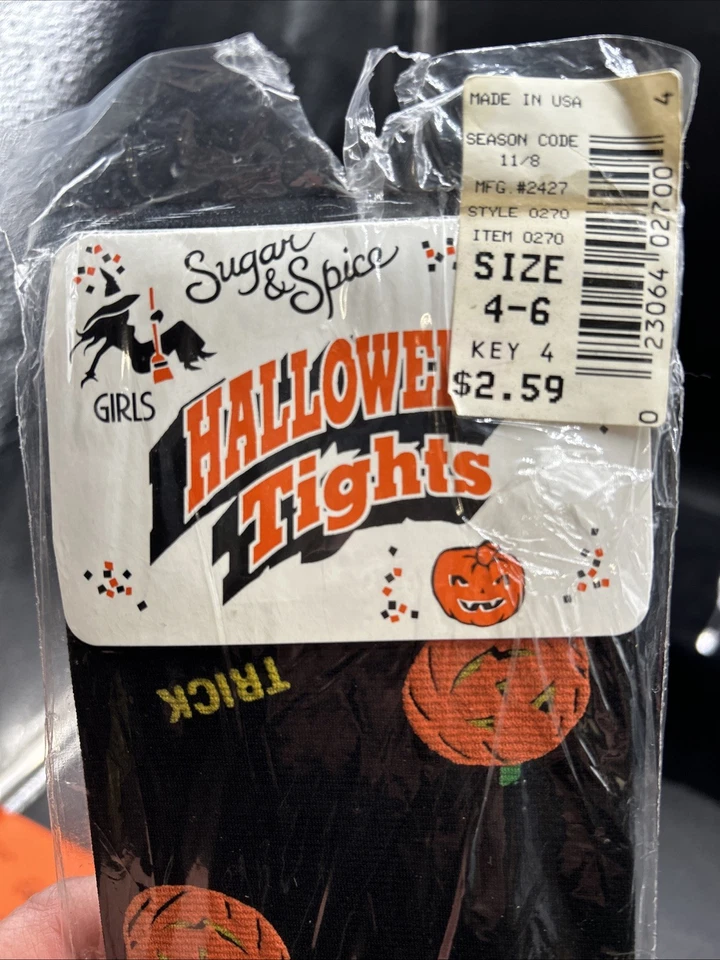 De Colección Halloween Niñas Medias Calabazas JOL Truco o trato Flocado Negro Talla 4-6 Nuevo Foto 4 de 4