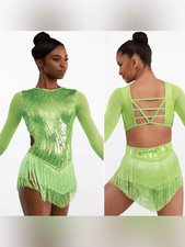 WEISSMAN Dance Costume flapper fringe Broadway jazz Von Dutch 17921 neon SA
