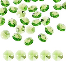 35Pcs 14mm Crystal Octagon Beads, 2-Hole Glass Suncatcher Beads, Olive Green