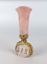 ENGLISH GOLD-MOUNTED ROSE QUARTZ TRIPLE SWIVEL DESK WAX SEAL - GARDINER