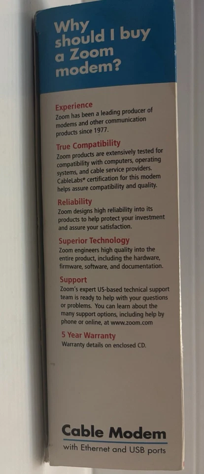 New Zoom Cable Modem Ethernet/USB External Model 5241 Windows Mac Linus Unix F/S - Image 4 of 4