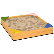 Kids Wooden Sand Pit Children Sandbox with Four Seats Non-Woven Fabric