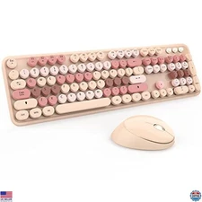 KOOTOP Retro Round Keycap Wireless Keyboard & Mouse Set - 2.4G Milk Tea Design