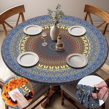Fitted Round Tablecloths Reusable Stain Resistant Table Clothes Vinyl Indoor Out