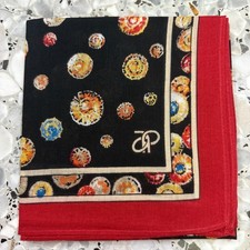 ART VTG JAPAN BLACK RED DOTS UNIVERSE HANKY WOMAN POCKET SQUARE COTTON 17" W175