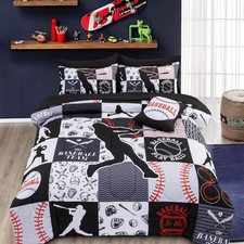 Sports Geometric Grid Black Patchwork Baseball Printed for Boys Queen 6Pcs Be...