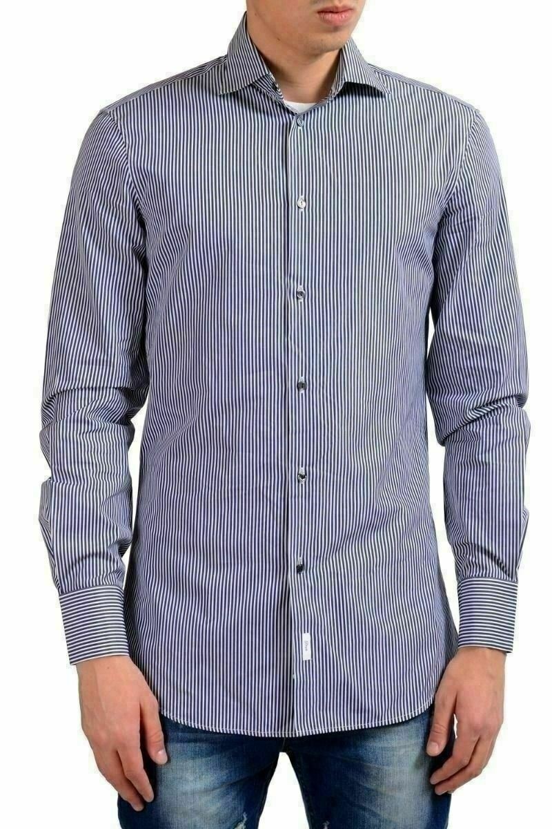 Мужская повседневная рубашка Dsquared2 в полоску с длинным рукавом и пуговицами спереди US S IT 48