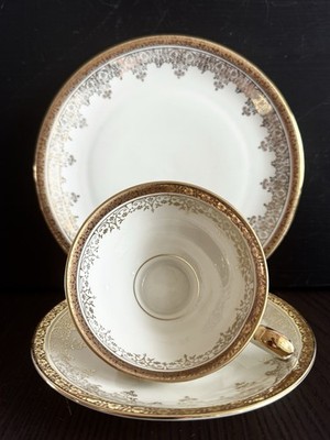 Seltmann Weiden Bavaria Tea Trio Set Cup Saucer Plate Gold Gilt Filigree Vintage