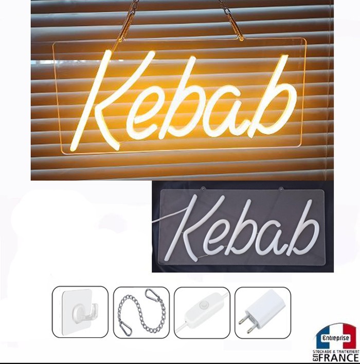 Néon LED Kebab transparent pour augmenter la visibilité de votre vitrine de nuit