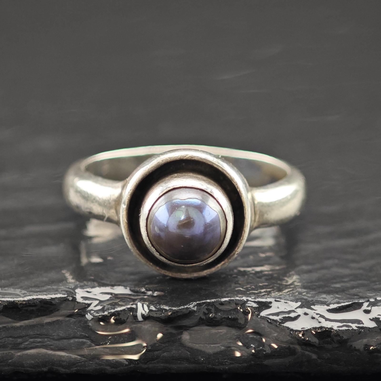 Shadow Box Dark Pearl Solitaire Ring Sterling Sil… - image 6