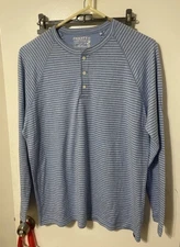 Faherty Shirt Mens Henley Blue White Striped Cloud Cotton Lightweight XL