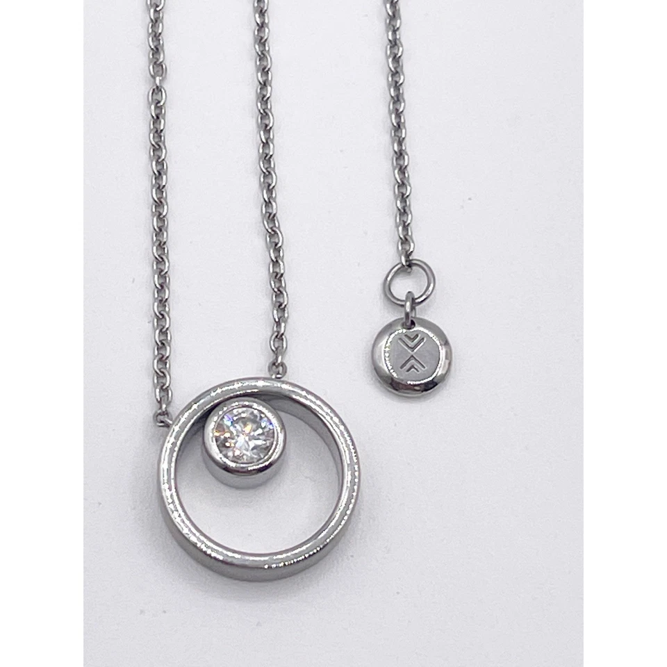 Skagen Denmark Elin Circle Pendant Necklace Crystal Stainless Steel Minimalist - Image 2 of 4