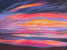 Original Acrylic Painting. Hand-Painted Canvas. Sunset Ocean Seascape. 12x16 Art