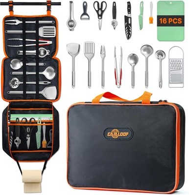 Portable Camping Cooking Utensils Set, Camp Kitchen & Campfire Cooking Equipment