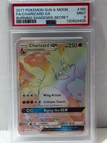 2017 POKEMON SUN & MOON BURNING SHADOWS SECRET #150 FULL ART/CHARIZARD GX PSA 9