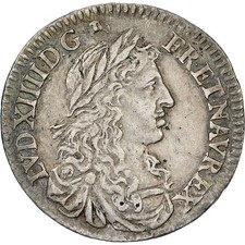 [#344263] French West Indies, Louis XIV, 5 Sols, 1670, Paris, Silver, AU(50-53),