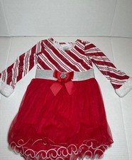 Bonnie Jean Foiled Candy Came Striped Christmas Dress Size 3T